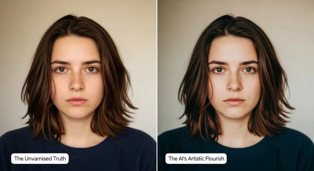 "A captivating split image demonstrating the transformative power of Google Photos' creative AI. One side shows a raw, unedited photograph (e.g., a dull landscape or an underexposed portrait), and the other side displays the same photo dramatically enhanced with vibrant colors, improved lighting, and creative effects (e.g., background blur, stylized filter) applied directly through the Google Photos interface.